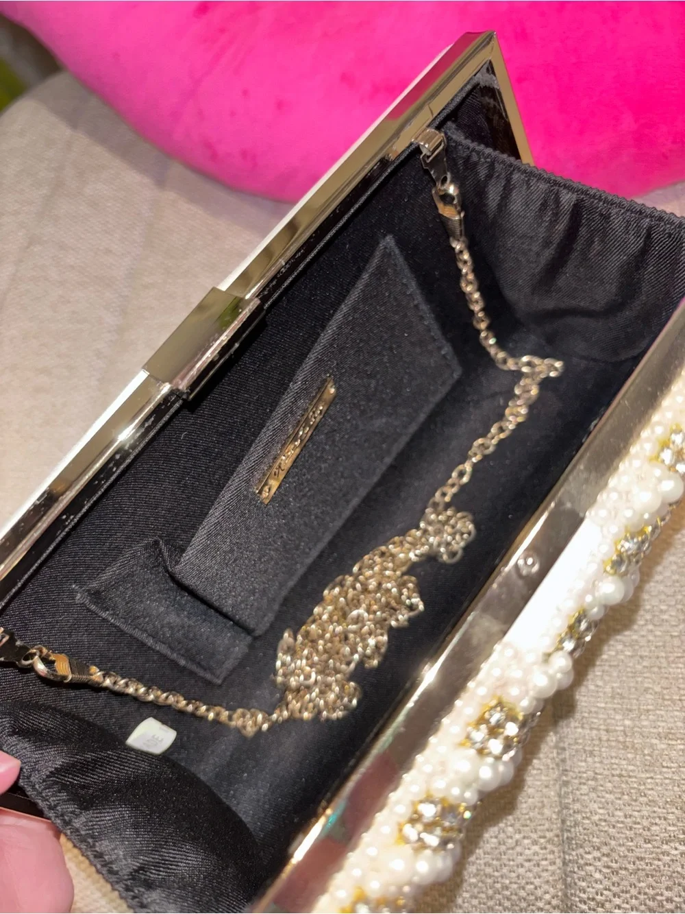 Kate Landry Beaded Pearl and Crystal Evening Clutch - Ivory